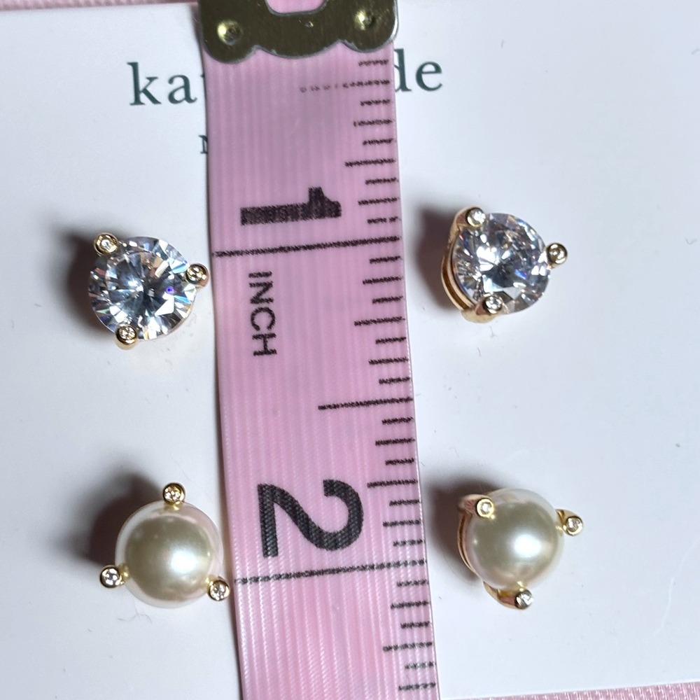 Kate Spade Rise and Shine Stud Earrings Set Cream Clear Gold Tone Classic Women - Picture 4 of 8